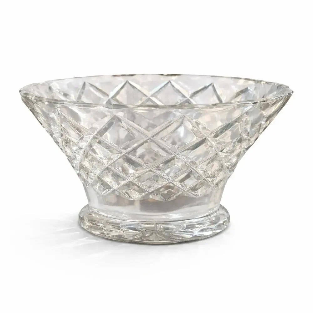 Vintage Heavy Cut Crystal Bowl Diamond Lattice Starburst Base Bohemian Style 8